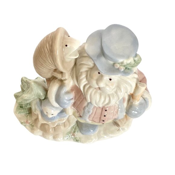 Santa Figurine W Fish In Bag Blue Top Hat Porcelain Pastel Color Christmas Decor - Picture 5 of 8